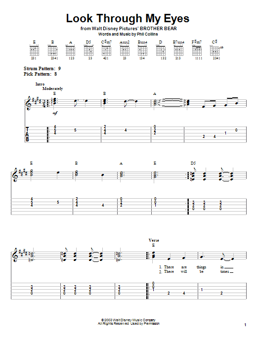 Preview Phil Collins Look Through My Eyes Pop sheet music, notes and chords for Easy Guitar Tab, SKU: 26784 sheet music, piano notes, chords, guitar tabs, score, transpose, transcribe, how to play, guide, download, learn, tutorial, progression, song, artist, awards, billboard, mtv, vh1, tour, single, album, release