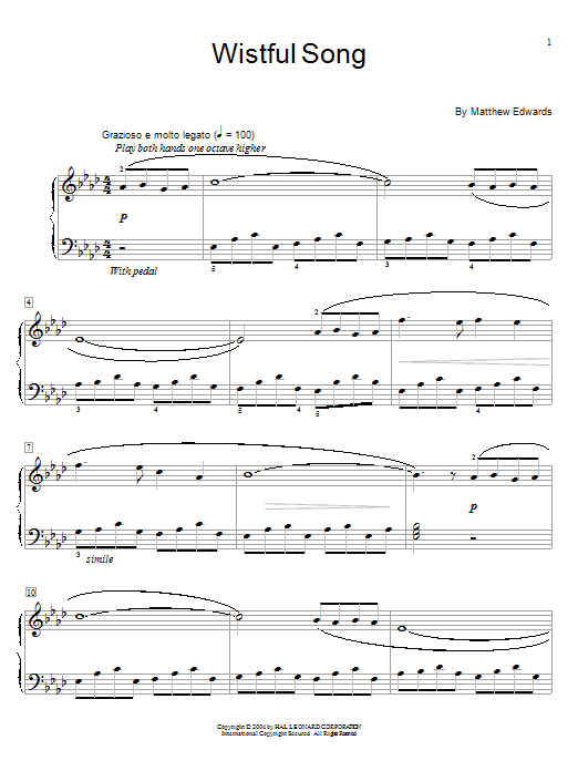 Preview Matthew Edwards Wistful Song Pop sheet music, notes and chords for Educational Piano, SKU: 26792 sheet music, piano notes, chords, guitar tabs, score, transpose, transcribe, how to play, guide, download, learn, tutorial, progression, song, artist, awards, billboard, mtv, vh1, tour, single, album, release