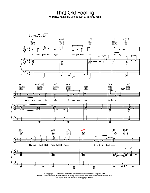 Preview Rod Stewart That Old Feeling Pop sheet music, notes and chords for Piano, Vocal & Guitar, SKU: 26811 sheet music, piano notes, chords, guitar tabs, score, transpose, transcribe, how to play, guide, download, learn, tutorial, progression, song, artist, awards, billboard, mtv, vh1, tour, single, album, release