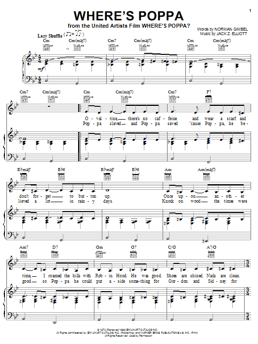 Preview Norman Gimbel Where's Poppa World sheet music, notes and chords for Piano, Vocal & Guitar (Right-Hand Melody), SKU: 26838 sheet music, piano notes, chords, guitar tabs, score, transpose, transcribe, how to play, guide, download, learn, tutorial, progression, song, artist, awards, billboard, mtv, vh1, tour, single, album, release