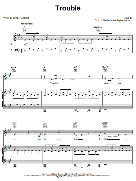 Preview Dave Matthews Trouble Rock sheet music, notes and chords for Piano, Vocal & Guitar (Right-Hand Melody), SKU: 26847 sheet music, piano notes, chords, guitar tabs, score, transpose, transcribe, how to play, guide, download, learn, tutorial, progression, song, artist, awards, billboard, mtv, vh1, tour, single, album, release
