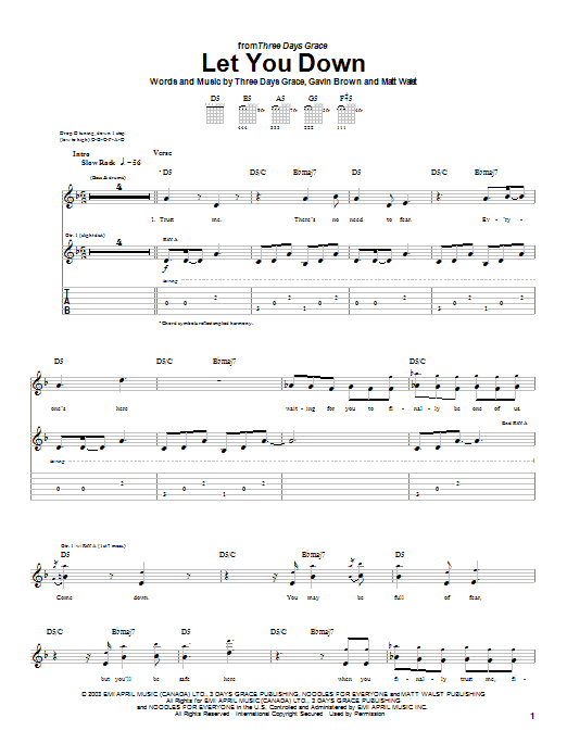 Preview Three Days Grace Let You Down Rock sheet music, notes and chords for Guitar Tab, SKU: 26859 sheet music, piano notes, chords, guitar tabs, score, transpose, transcribe, how to play, guide, download, learn, tutorial, progression, song, artist, awards, billboard, mtv, vh1, tour, single, album, release