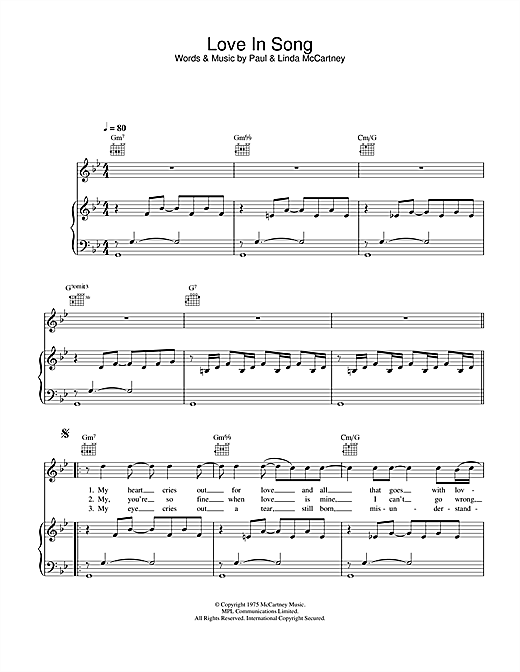 Preview Paul McCartney & Wings Love In Song Rock sheet music, notes and chords for Piano, Vocal & Guitar, SKU: 26930 sheet music, piano notes, chords, guitar tabs, score, transpose, transcribe, how to play, guide, download, learn, tutorial, progression, song, artist, awards, billboard, mtv, vh1, tour, single, album, release