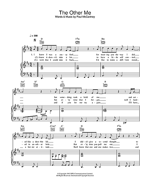 Preview Paul McCartney The Other Me Pop sheet music, notes and chords for Piano, Vocal & Guitar, SKU: 26942 sheet music, piano notes, chords, guitar tabs, score, transpose, transcribe, how to play, guide, download, learn, tutorial, progression, song, artist, awards, billboard, mtv, vh1, tour, single, album, release