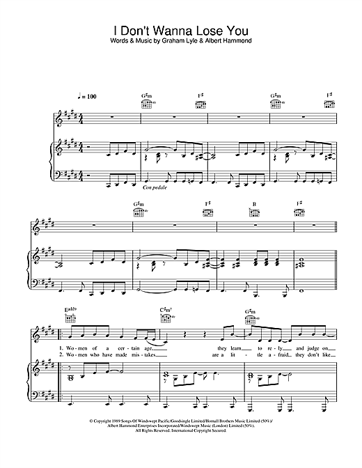 Preview Graham Lyle I Don't Wanna Lose You Pop sheet music, notes and chords for Piano, Vocal & Guitar, SKU: 26957 sheet music, piano notes, chords, guitar tabs, score, transpose, transcribe, how to play, guide, download, learn, tutorial, progression, song, artist, awards, billboard, mtv, vh1, tour, single, album, release