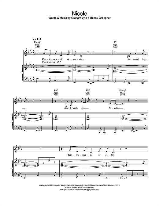 Preview Graham Lyle Nicole Pop sheet music, notes and chords for Piano, Vocal & Guitar, SKU: 26962 sheet music, piano notes, chords, guitar tabs, score, transpose, transcribe, how to play, guide, download, learn, tutorial, progression, song, artist, awards, billboard, mtv, vh1, tour, single, album, release
