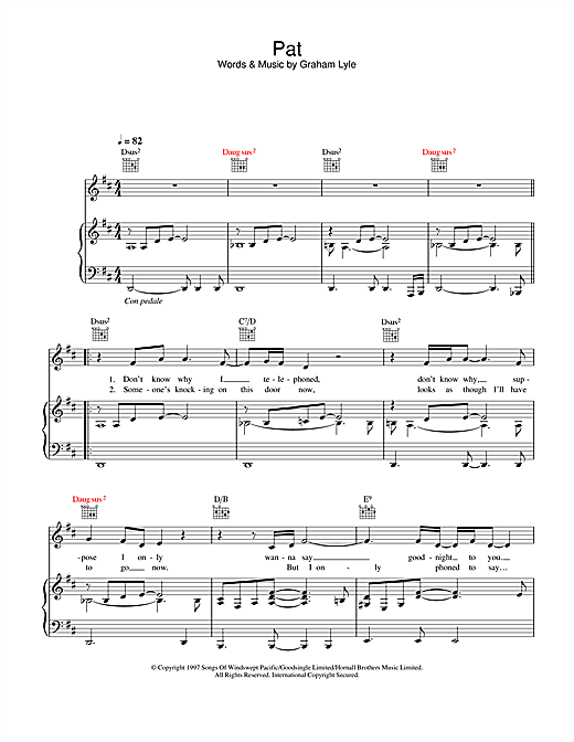 Preview Graham Lyle Pat Pop sheet music, notes and chords for Piano, Vocal & Guitar, SKU: 26963 sheet music, piano notes, chords, guitar tabs, score, transpose, transcribe, how to play, guide, download, learn, tutorial, progression, song, artist, awards, billboard, mtv, vh1, tour, single, album, release