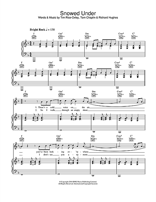 Preview Keane Snowed Under Rock sheet music, notes and chords for Piano, Vocal & Guitar, SKU: 26967 sheet music, piano notes, chords, guitar tabs, score, transpose, transcribe, how to play, guide, download, learn, tutorial, progression, song, artist, awards, billboard, mtv, vh1, tour, single, album, release