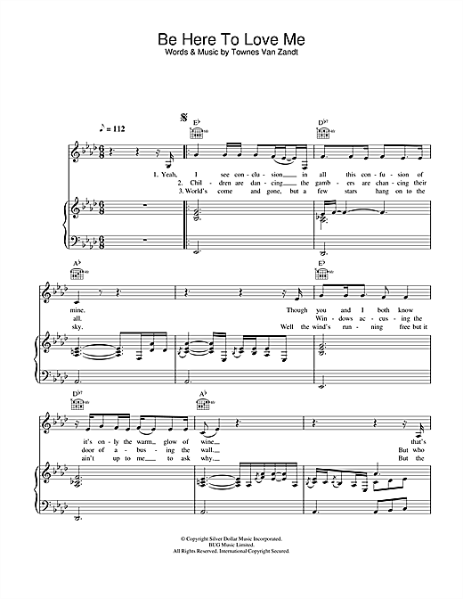 Preview Norah Jones Be Here To Love Me Pop sheet music, notes and chords for Piano, Vocal & Guitar, SKU: 26968 sheet music, piano notes, chords, guitar tabs, score, transpose, transcribe, how to play, guide, download, learn, tutorial, progression, song, artist, awards, billboard, mtv, vh1, tour, single, album, release