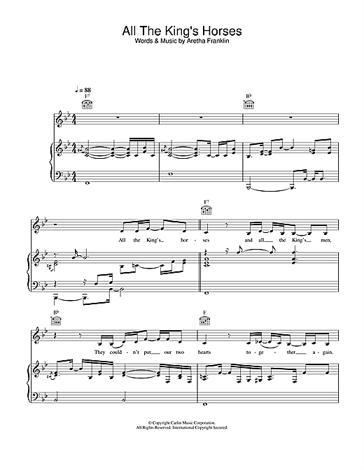 Preview Joss Stone All The King's Horses R & B sheet music, notes and chords for Piano, Vocal & Guitar, SKU: 26969 sheet music, piano notes, chords, guitar tabs, score, transpose, transcribe, how to play, guide, download, learn, tutorial, progression, song, artist, awards, billboard, mtv, vh1, tour, single, album, release