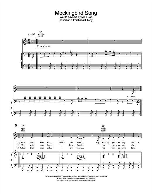 Preview Katie Melua Mockingbird Song Pop sheet music, notes and chords for Piano, Vocal & Guitar, SKU: 26972 sheet music, piano notes, chords, guitar tabs, score, transpose, transcribe, how to play, guide, download, learn, tutorial, progression, song, artist, awards, billboard, mtv, vh1, tour, single, album, release