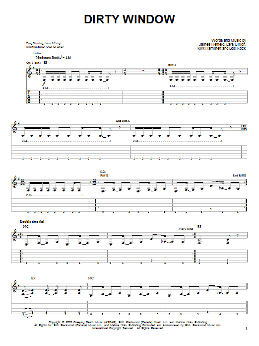 Preview Metallica Dirty Window Metal sheet music, notes and chords for Easy Guitar Tab, SKU: 26984 sheet music, piano notes, chords, guitar tabs, score, transpose, transcribe, how to play, guide, download, learn, tutorial, progression, song, artist, awards, billboard, mtv, vh1, tour, single, album, release
