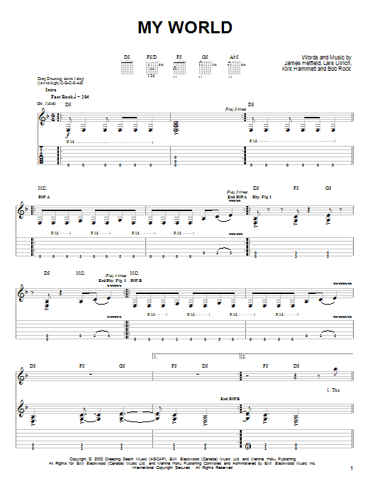 Preview Metallica My World Metal sheet music, notes and chords for Easy Guitar Tab, SKU: 26987 sheet music, piano notes, chords, guitar tabs, score, transpose, transcribe, how to play, guide, download, learn, tutorial, progression, song, artist, awards, billboard, mtv, vh1, tour, single, album, release