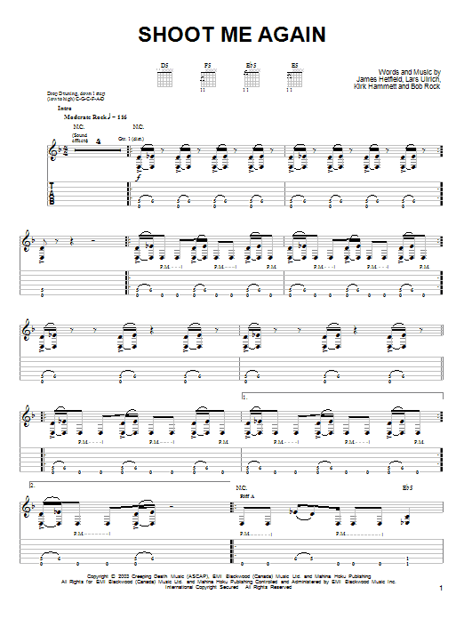 Preview Metallica Shoot Me Again Metal sheet music, notes and chords for Easy Guitar Tab, SKU: 26989 sheet music, piano notes, chords, guitar tabs, score, transpose, transcribe, how to play, guide, download, learn, tutorial, progression, song, artist, awards, billboard, mtv, vh1, tour, single, album, release