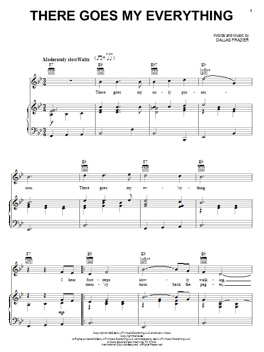 Preview Jack Greene There Goes My Everything Country sheet music, notes and chords for Piano, Vocal & Guitar (Right-Hand Melody), SKU: 26995 sheet music, piano notes, chords, guitar tabs, score, transpose, transcribe, how to play, guide, download, learn, tutorial, progression, song, artist, awards, billboard, mtv, vh1, tour, single, album, release