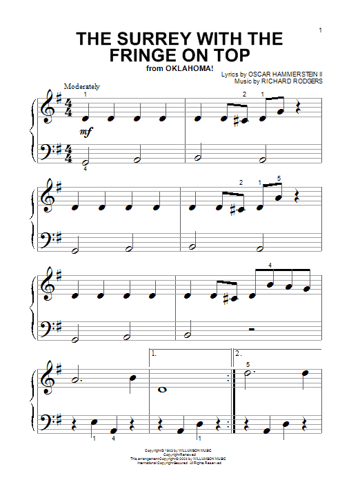 Preview Rodgers & Hammerstein The Surrey With The Fringe On Top Broadway sheet music, notes and chords for Piano (Big Notes), SKU: 27012 sheet music, piano notes, chords, guitar tabs, score, transpose, transcribe, how to play, guide, download, learn, tutorial, progression, song, artist, awards, billboard, mtv, vh1, tour, single, album, release