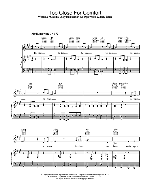 Preview Jamie Cullum Too Close For Comfort Jazz sheet music, notes and chords for Piano, Vocal & Guitar, SKU: 27029 sheet music, piano notes, chords, guitar tabs, score, transpose, transcribe, how to play, guide, download, learn, tutorial, progression, song, artist, awards, billboard, mtv, vh1, tour, single, album, release