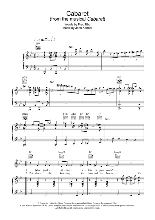 Preview Liza Minnelli Cabaret Musicals sheet music, notes and chords for Piano, Vocal & Guitar, SKU: 27037 sheet music, piano notes, chords, guitar tabs, score, transpose, transcribe, how to play, guide, download, learn, tutorial, progression, song, artist, awards, billboard, mtv, vh1, tour, single, album, release