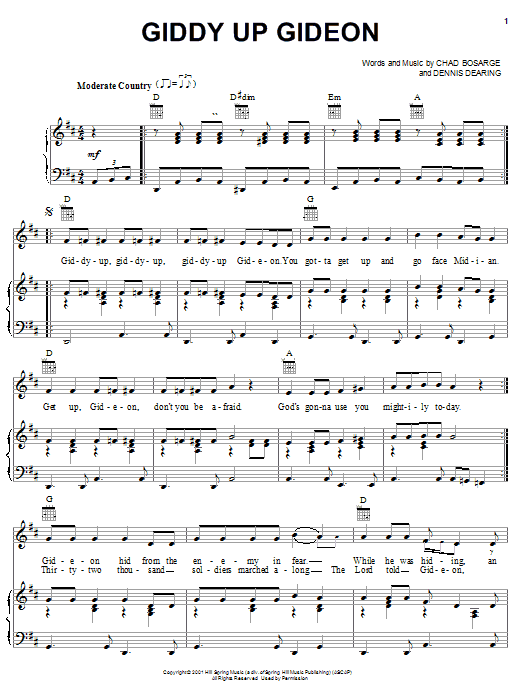 Preview Chad Bosarge Giddy Up Gideon Children sheet music, notes and chords for Piano, Vocal & Guitar (Right-Hand Melody), SKU: 27049 sheet music, piano notes, chords, guitar tabs, score, transpose, transcribe, how to play, guide, download, learn, tutorial, progression, song, artist, awards, billboard, mtv, vh1, tour, single, album, release