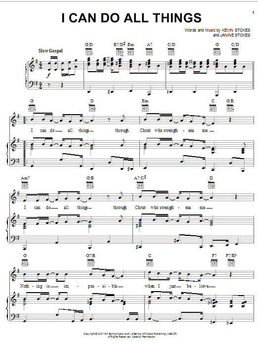 Preview Kevin Stokes I Can Do All Things Children sheet music, notes and chords for Piano, Vocal & Guitar (Right-Hand Melody), SKU: 27050 sheet music, piano notes, chords, guitar tabs, score, transpose, transcribe, how to play, guide, download, learn, tutorial, progression, song, artist, awards, billboard, mtv, vh1, tour, single, album, release