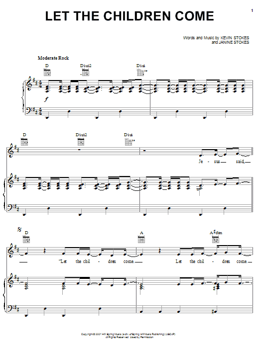 Preview Kevin Stokes Let The Children Come Children sheet music, notes and chords for Piano, Vocal & Guitar (Right-Hand Melody), SKU: 27055 sheet music, piano notes, chords, guitar tabs, score, transpose, transcribe, how to play, guide, download, learn, tutorial, progression, song, artist, awards, billboard, mtv, vh1, tour, single, album, release