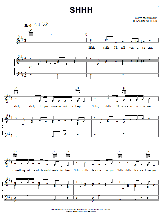 Preview C. Aaron Wilburn Shhh Children sheet music, notes and chords for Piano, Vocal & Guitar (Right-Hand Melody), SKU: 27057 sheet music, piano notes, chords, guitar tabs, score, transpose, transcribe, how to play, guide, download, learn, tutorial, progression, song, artist, awards, billboard, mtv, vh1, tour, single, album, release