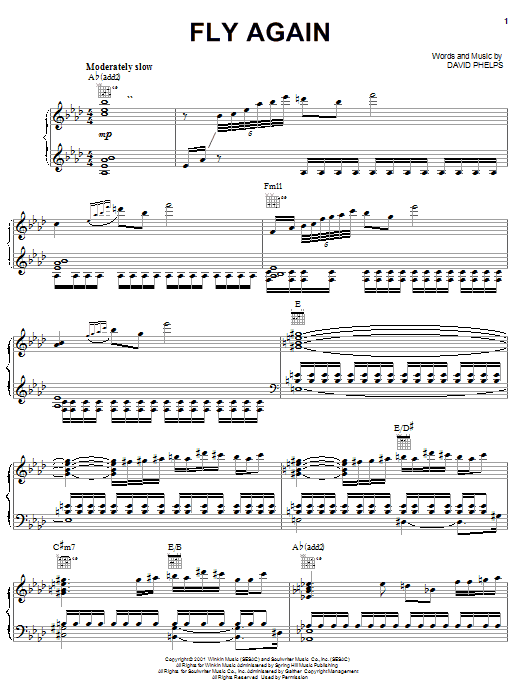 Preview David Phelps Fly Again Religious sheet music, notes and chords for Piano, Vocal & Guitar (Right-Hand Melody), SKU: 27065 sheet music, piano notes, chords, guitar tabs, score, transpose, transcribe, how to play, guide, download, learn, tutorial, progression, song, artist, awards, billboard, mtv, vh1, tour, single, album, release