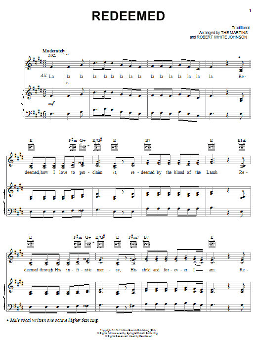 Preview The Martins Redeemed Pop sheet music, notes and chords for Piano, Vocal & Guitar (Right-Hand Melody), SKU: 27091 sheet music, piano notes, chords, guitar tabs, score, transpose, transcribe, how to play, guide, download, learn, tutorial, progression, song, artist, awards, billboard, mtv, vh1, tour, single, album, release