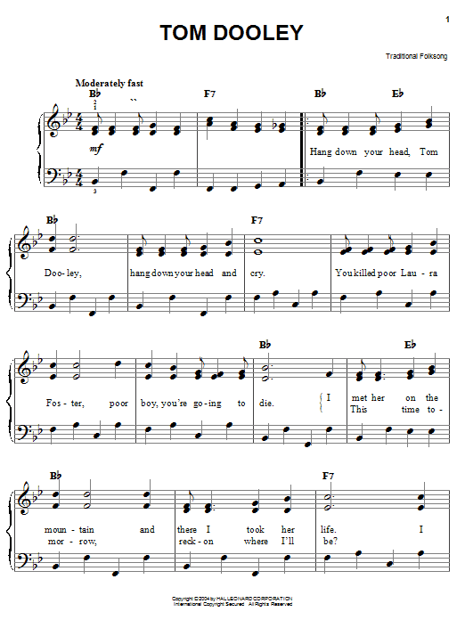 Preview Traditional Tom Dooley Jazz sheet music, notes and chords for Easy Piano, SKU: 27151 sheet music, piano notes, chords, guitar tabs, score, transpose, transcribe, how to play, guide, download, learn, tutorial, progression, song, artist, awards, billboard, mtv, vh1, tour, single, album, release