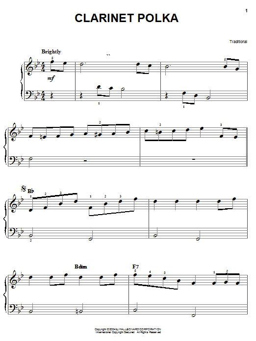 Preview Traditional Clarinet Polka World sheet music, notes and chords for Easy Piano, SKU: 27172 sheet music, piano notes, chords, guitar tabs, score, transpose, transcribe, how to play, guide, download, learn, tutorial, progression, song, artist, awards, billboard, mtv, vh1, tour, single, album, release