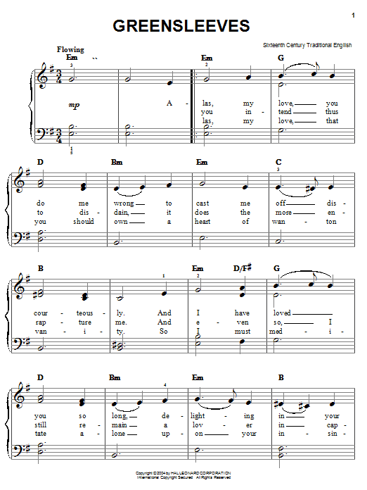 Preview Traditional English Folksong Greensleeves Folk sheet music, notes and chords for Easy Piano, SKU: 27182 sheet music, piano notes, chords, guitar tabs, score, transpose, transcribe, how to play, guide, download, learn, tutorial, progression, song, artist, awards, billboard, mtv, vh1, tour, single, album, release