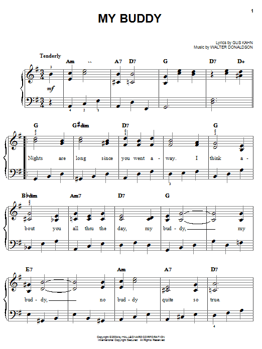 Preview Bing Crosby My Buddy Jazz sheet music, notes and chords for Easy Piano, SKU: 27199 sheet music, piano notes, chords, guitar tabs, score, transpose, transcribe, how to play, guide, download, learn, tutorial, progression, song, artist, awards, billboard, mtv, vh1, tour, single, album, release