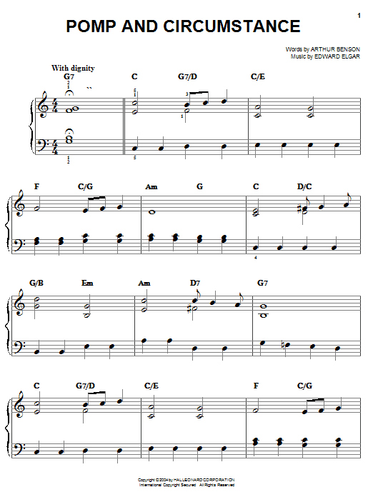 Preview Edward Elgar Pomp And Circumstance March No.1 Classical sheet music, notes and chords for Easy Piano, SKU: 27203 sheet music, piano notes, chords, guitar tabs, score, transpose, transcribe, how to play, guide, download, learn, tutorial, progression, song, artist, awards, billboard, mtv, vh1, tour, single, album, release