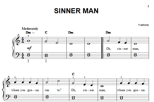 Preview Traditional Sinner Man Folk sheet music, notes and chords for Easy Piano, SKU: 27212 sheet music, piano notes, chords, guitar tabs, score, transpose, transcribe, how to play, guide, download, learn, tutorial, progression, song, artist, awards, billboard, mtv, vh1, tour, single, album, release