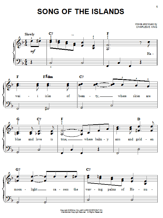 Preview Louis Armstrong Song Of The Islands Jazz sheet music, notes and chords for Easy Piano, SKU: 27216 sheet music, piano notes, chords, guitar tabs, score, transpose, transcribe, how to play, guide, download, learn, tutorial, progression, song, artist, awards, billboard, mtv, vh1, tour, single, album, release