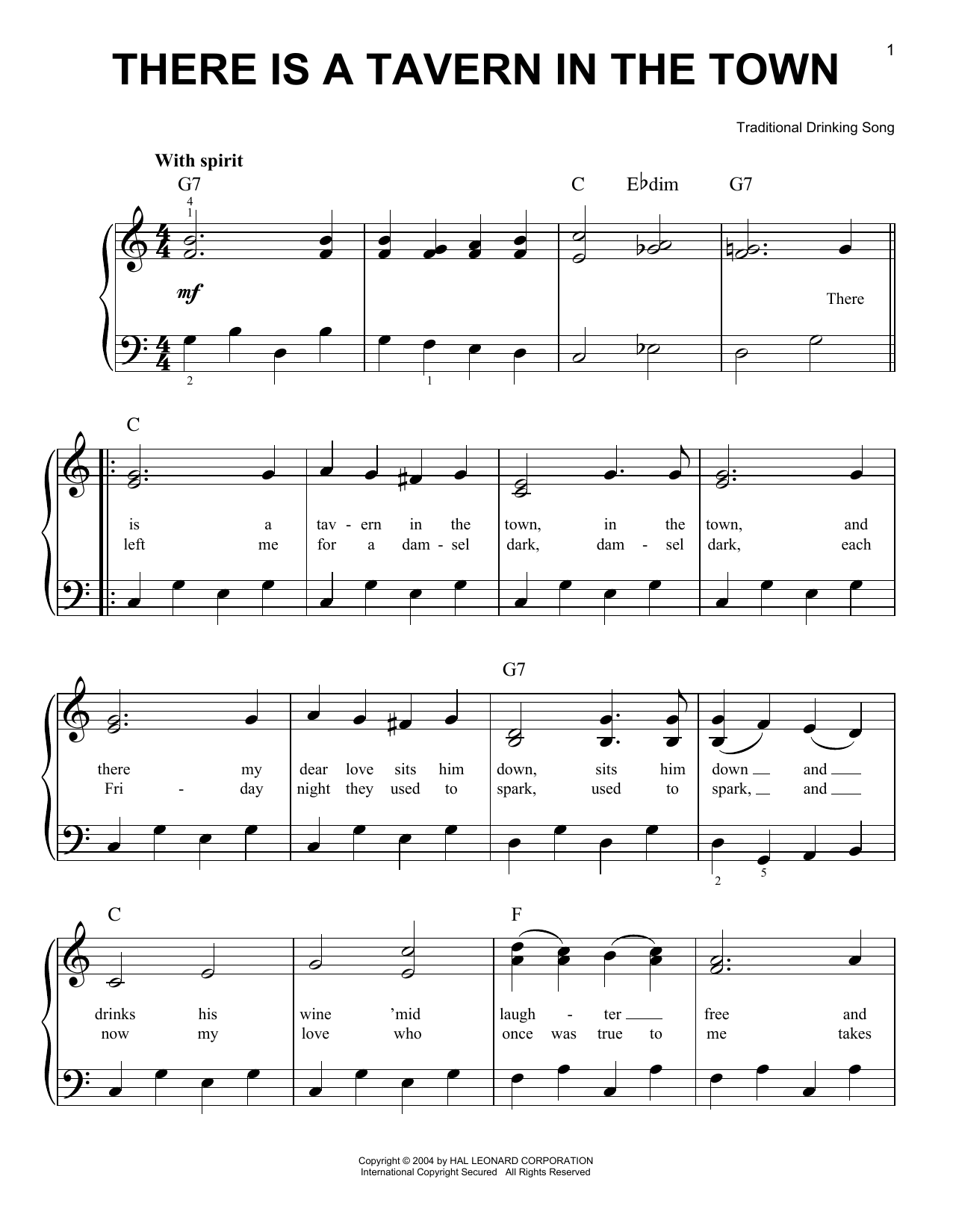 Preview Traditional Drinking Song There Is A Tavern In The Town Folk sheet music, notes and chords for Easy Piano, SKU: 27219 sheet music, piano notes, chords, guitar tabs, score, transpose, transcribe, how to play, guide, download, learn, tutorial, progression, song, artist, awards, billboard, mtv, vh1, tour, single, album, release