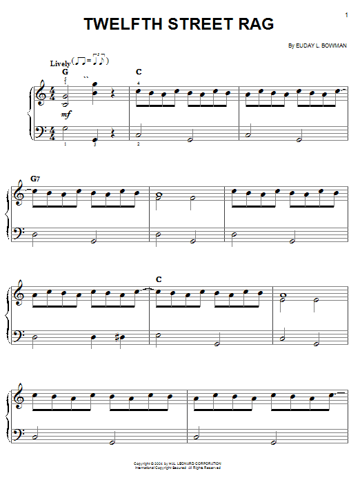 Preview Louis Armstrong Twelfth Street Rag Jazz sheet music, notes and chords for Easy Piano, SKU: 27225 sheet music, piano notes, chords, guitar tabs, score, transpose, transcribe, how to play, guide, download, learn, tutorial, progression, song, artist, awards, billboard, mtv, vh1, tour, single, album, release