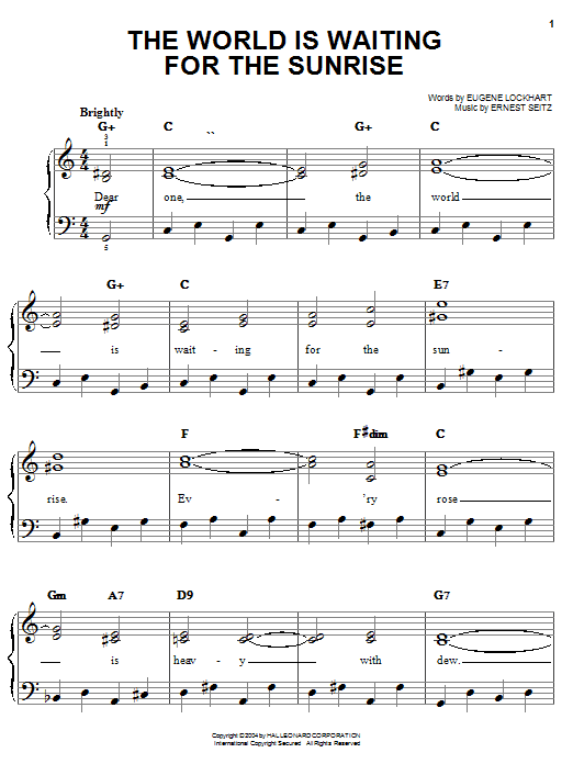 Preview Eugene Lockhart The World Is Waiting For The Sunrise Jazz sheet music, notes and chords for Easy Piano, SKU: 27229 sheet music, piano notes, chords, guitar tabs, score, transpose, transcribe, how to play, guide, download, learn, tutorial, progression, song, artist, awards, billboard, mtv, vh1, tour, single, album, release