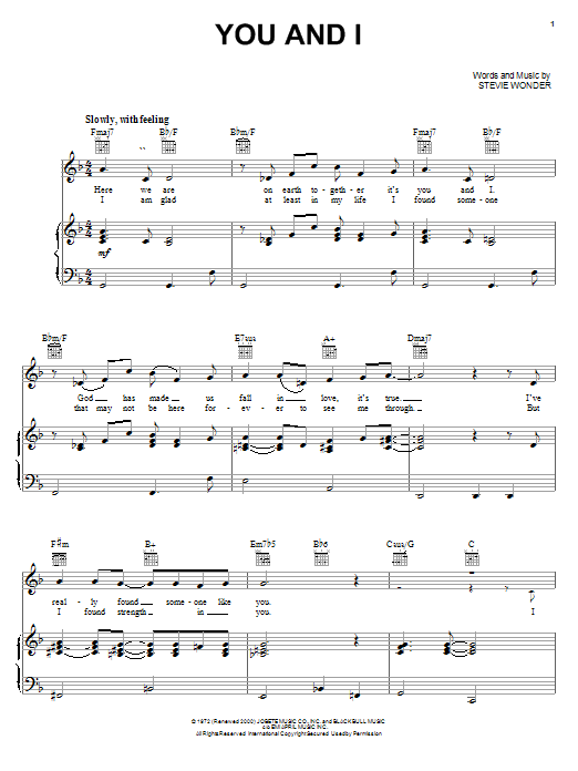 Preview Stevie Wonder You And I Pop sheet music, notes and chords for Piano, Vocal & Guitar (Right-Hand Melody), SKU: 27235 sheet music, piano notes, chords, guitar tabs, score, transpose, transcribe, how to play, guide, download, learn, tutorial, progression, song, artist, awards, billboard, mtv, vh1, tour, single, album, release