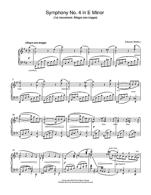Preview Johannes Brahms Symphony No. 4 in E Minor (1st movement: Allegro non troppo) Classical sheet music, notes and chords for Piano, SKU: 27423 sheet music, piano notes, chords, guitar tabs, score, transpose, transcribe, how to play, guide, download, learn, tutorial, progression, song, artist, awards, billboard, mtv, vh1, tour, single, album, release