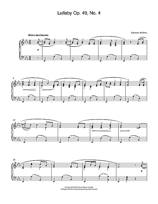Preview Johannes Brahms Lullaby Op. 49, No. 4 Classical sheet music, notes and chords for Piano, SKU: 27433 sheet music, piano notes, chords, guitar tabs, score, transpose, transcribe, how to play, guide, download, learn, tutorial, progression, song, artist, awards, billboard, mtv, vh1, tour, single, album, release