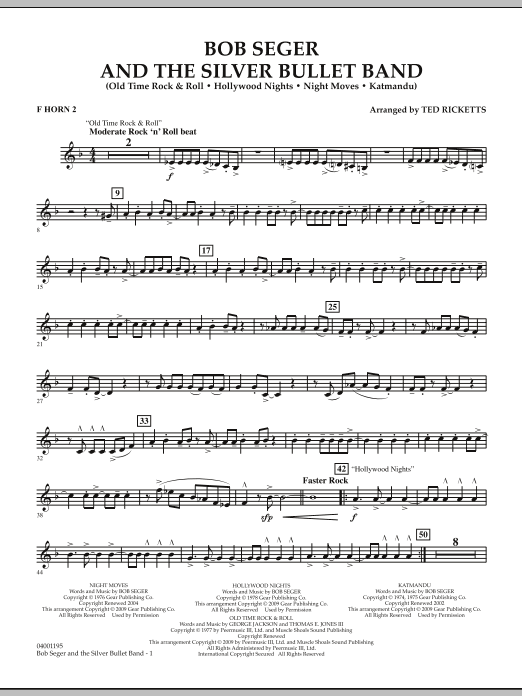 Preview Ted Ricketts Bob Seger and The Silver Bullet Band - F Horn 2 Pop sheet music, notes and chords for Concert Band, SKU: 283286 sheet music, piano notes, chords, guitar tabs, score, transpose, transcribe, how to play, guide, download, learn, tutorial, progression, song, artist, awards, billboard, mtv, vh1, tour, single, album, release