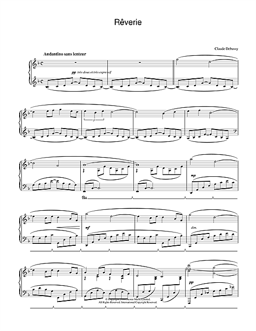 Preview Claude Debussy Rêverie Post-1900 sheet music, notes and chords for Piano, SKU: 28419 sheet music, piano notes, chords, guitar tabs, score, transpose, transcribe, how to play, guide, download, learn, tutorial, progression, song, artist, awards, billboard, mtv, vh1, tour, single, album, release
