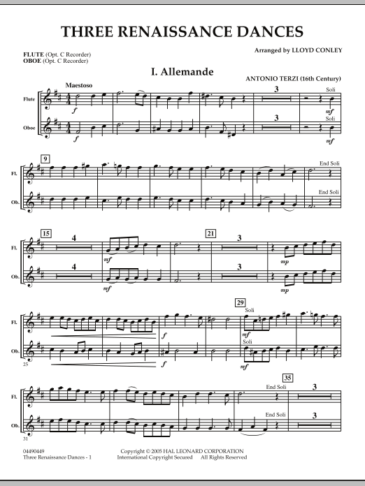 Preview Lloyd Conley Three Renaissance Dances - Flute/Oboe Renaissance sheet music, notes and chords for Orchestra, SKU: 287355 sheet music, piano notes, chords, guitar tabs, score, transpose, transcribe, how to play, guide, download, learn, tutorial, progression, song, artist, awards, billboard, mtv, vh1, tour, single, album, release