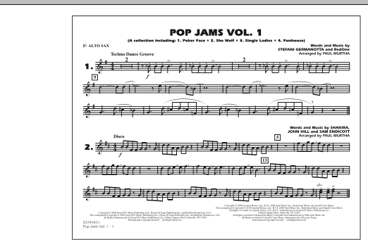 Preview Paul Murtha Pop Jams: Vol. 1 - Eb Alto Sax Pop sheet music, notes and chords for Marching Band, SKU: 288666 sheet music, piano notes, chords, guitar tabs, score, transpose, transcribe, how to play, guide, download, learn, tutorial, progression, song, artist, awards, billboard, mtv, vh1, tour, single, album, release