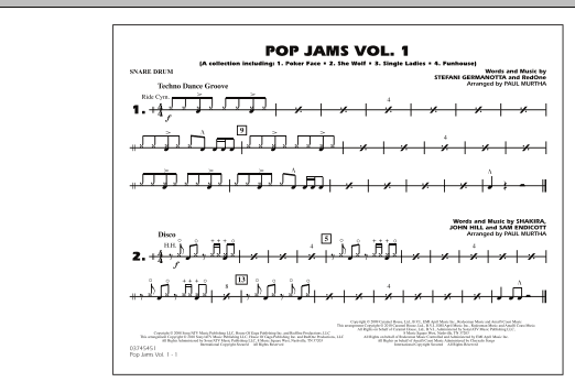Preview Paul Murtha Pop Jams: Vol. 1 - Snare Drum Pop sheet music, notes and chords for Marching Band, SKU: 288679 sheet music, piano notes, chords, guitar tabs, score, transpose, transcribe, how to play, guide, download, learn, tutorial, progression, song, artist, awards, billboard, mtv, vh1, tour, single, album, release