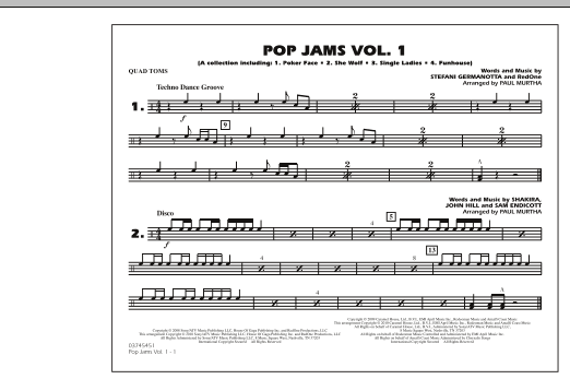 Preview Paul Murtha Pop Jams: Vol. 1 - Quad Toms Pop sheet music, notes and chords for Marching Band, SKU: 288681 sheet music, piano notes, chords, guitar tabs, score, transpose, transcribe, how to play, guide, download, learn, tutorial, progression, song, artist, awards, billboard, mtv, vh1, tour, single, album, release