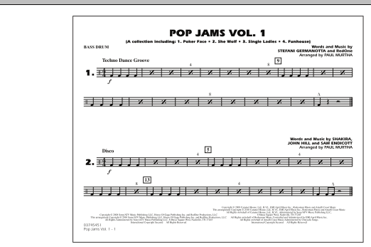Preview Paul Murtha Pop Jams: Vol. 1 - Bass Drum Pop sheet music, notes and chords for Marching Band, SKU: 288682 sheet music, piano notes, chords, guitar tabs, score, transpose, transcribe, how to play, guide, download, learn, tutorial, progression, song, artist, awards, billboard, mtv, vh1, tour, single, album, release