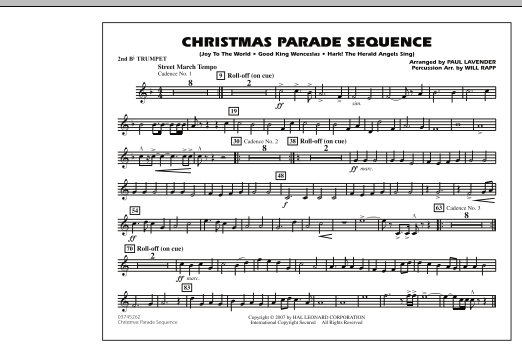 Preview Paul Lavender Christmas Parade Sequence - 2nd Bb Trumpet Christmas sheet music, notes and chords for Marching Band, SKU: 289184 sheet music, piano notes, chords, guitar tabs, score, transpose, transcribe, how to play, guide, download, learn, tutorial, progression, song, artist, awards, billboard, mtv, vh1, tour, single, album, release