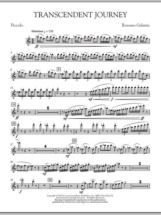 Preview Rossano Galante Transcendent Journey - Piccolo Classical sheet music, notes and chords for Concert Band, SKU: 293318 sheet music, piano notes, chords, guitar tabs, score, transpose, transcribe, how to play, guide, download, learn, tutorial, progression, song, artist, awards, billboard, mtv, vh1, tour, single, album, release
